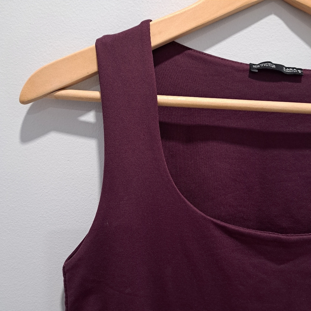 Zara Plum Purple Classic Minimalist Square Neck Sleeveless Contour Top Womens M - Picture 4 of 6